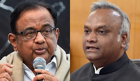 Senior Congress leader P Chidambaram (R) and Karnataka Minister Priyank Kharge.