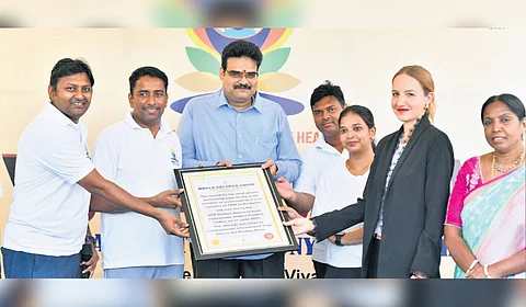 Recognising the scale and uniqueness of the event, the World Record Union presented the official certificate to District Collector Dr G Lakshmisha at a programme held in Vijayawada on Friday.