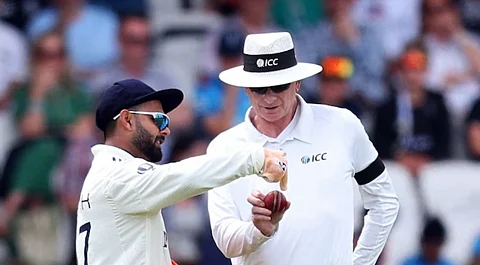 Rishabh Pant was seen having a discussion with the umpires regarding the condition of the ball.