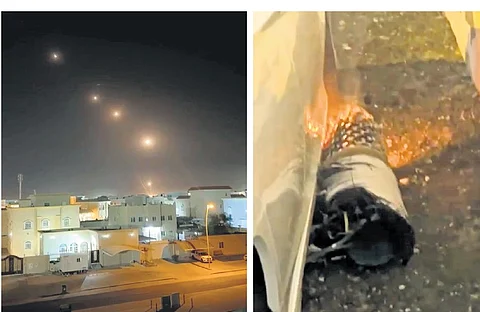 Missiles seen in the sky (R) A car that caught fire