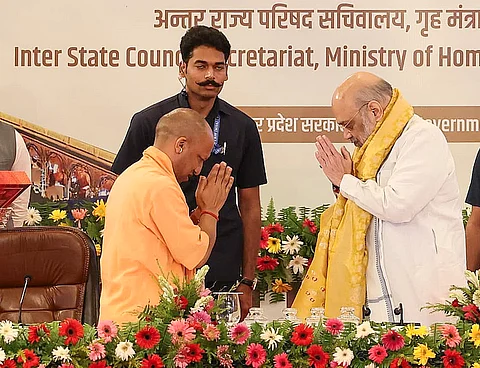 Union Home Minister Amit Shah with Uttar Pradesh Chief Minister Yogi Adityanath during the 25th meeting of the Central Zonal Council.