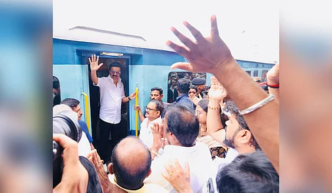 CM interacting with people when he left for Katpadi by the Shirdi Superfast Express.