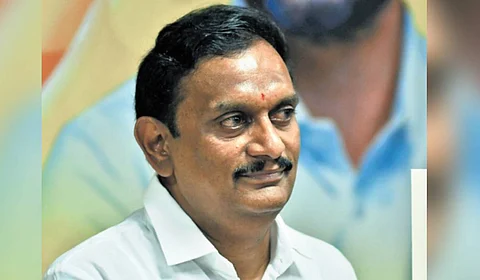 MP Kesineni Sivanath addressing the media in Vijayawada