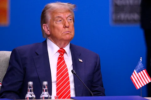 US President Donald Trump looks on at the start of a NATO leaders summit in The Hague, Netherlands June 25, 2025.