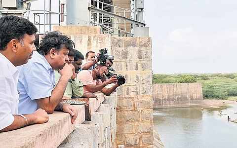 Irrigation Principal Secretary Rahul Bojja inspects the Manjeera dam on Friday