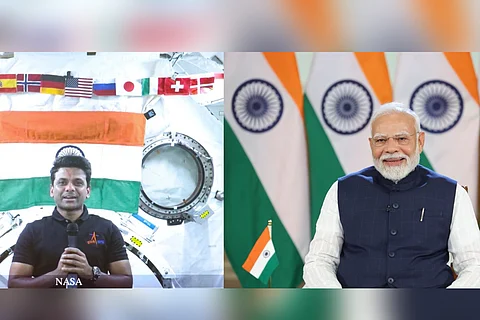 PM Narendra modi
interactIing with Group Captain Shubhanshu Shukla, who is aboard the International Space Station.