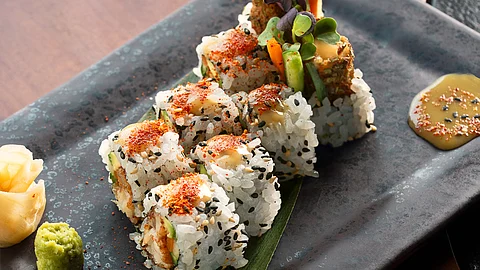 At Japonico, Japanese-European fusion comes alive — seen here in one of their signature sushi creations