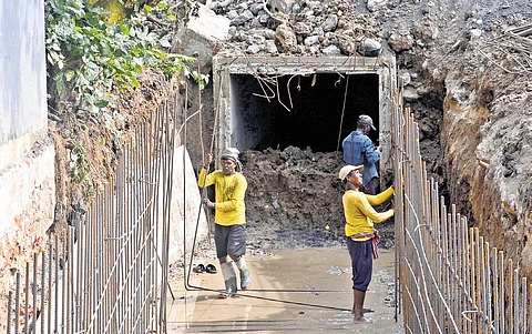 Stormwater drain construction under way at Guindy Industrial Estate