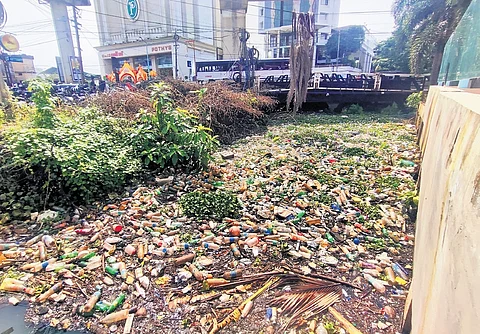 Waste accumulated in the Thevara-Perandoor canal at Kaloor