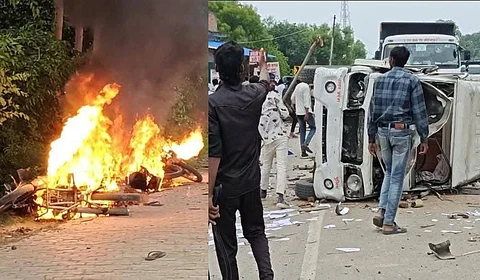 Vehicles were torched and vandalised by the mob.
