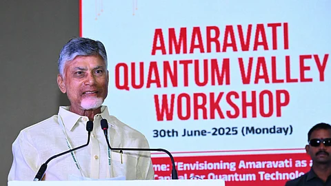 CM Nara Chandrababu Naidu addressing the Quantum Valley workshop in Vijayawada on Monday.