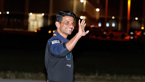 SpaceX Falcon 9 crew member Shubhanshu Shukla of the Indian Space Research Organization, waves before departing to pad 39A for a launch to the International Space Station at the Kennedy Space Center in Cape Canaveral, Fla., Tuesday, June 24, 2025.
