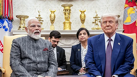 Prime Minister Narendra Modi with US President Donald Trump at the Oval Office of the White House in Washington, DC.