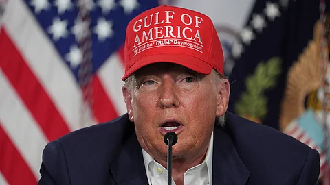 US President Donald Trump speaks during a roundtable at "Alligator Alcatraz," a new migrant detention facility at Dade-Collier Training and Transition facility, Tuesday, July 1, 2025, in Ochopee, Fla.