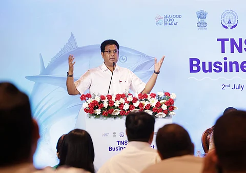 Tamil Nadu Industries Minister Dr TRB Rajaa at the Tamil Nadu Seafood – Business Connect event held in Chennai.