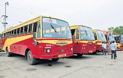 Buses stationed at Ernakulam depot on Thursday evening
