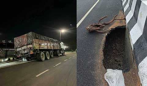 A truck trapped in crater near Lakhmi Dunguri and a collapsed portion of the ROB