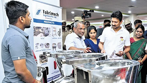 Deputy Chief Minister Udhayanidhi Stalin at an exhibition held as part of International Toilet Festival 3.0 in Chennai on Saturday