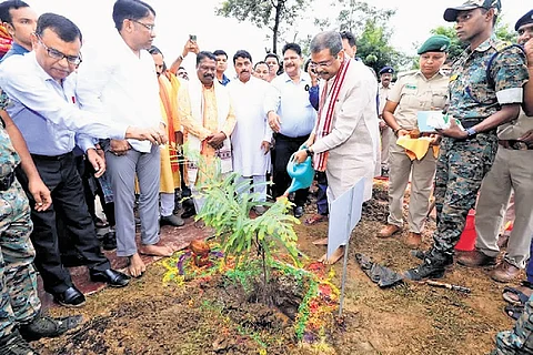 Union Minister Pradhan participating in the plantation drive in Deogarh
