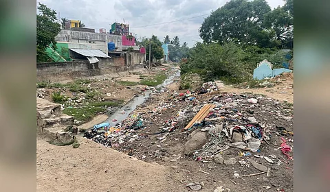Speaking to TNIE, a resident, T Loganayaki, said, “As there is only a mud road here, it gets slushy whenever water leaks from underground, and it becomes difficult to walk.”