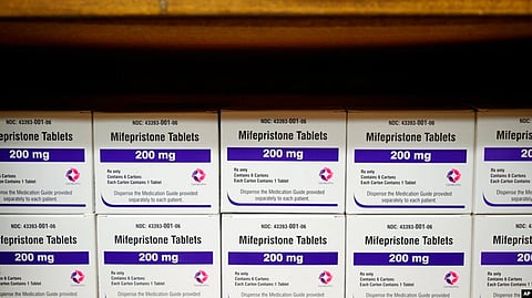 Boxes of the drug mifepristone line a shelf at the West Alabama Women's Center in Tuscaloosa, Ala., on March 16, 2022. (AP via VOA)