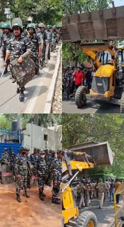 JCB bulldozers were employed to demolish all illegally constructed temporary structures. (IANS)