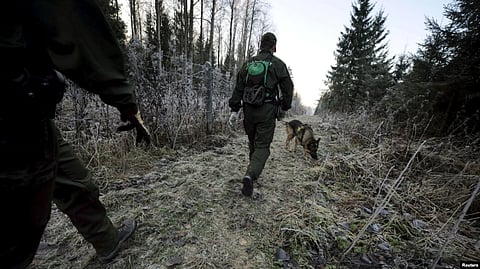 FILE - Finnish border guards patrol at the border between Finland and Russia, Nov. 3, 2009. (Reuters via VOA)