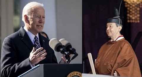 Biden arrived at the Imperial Palace and was greeted by Naruhito. (IANS)