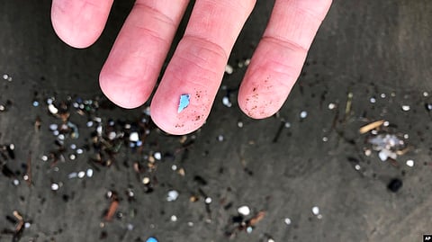 This Jan. 19, 2020 photo shows microplastic debris that washed up at Depoe Bay, Oregon.