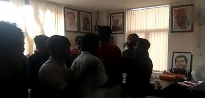 Activists of Kerala's ruling CPI-M's student wing, SFI, vandalized Congress leader and local MP Rahul Gandhi's office. (IANS)