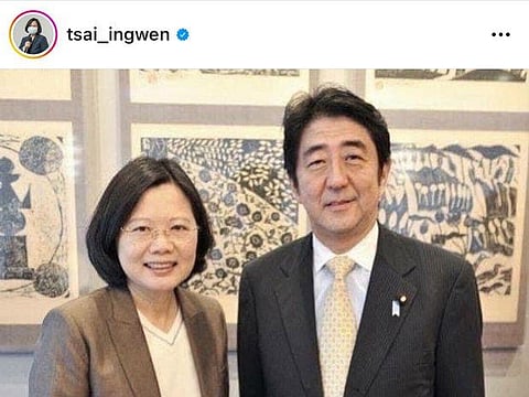 Taiwanese President Tsai Ing-wen (L) and former Japan Prime Minister Shinzo Abe (R) in an undated photo.