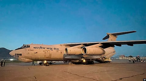 An Indian Air Force aircraft with earthquake relief consignment lands in Kabul, Afghanistan, June 23, 2022. India said it sent a technical team to coordinate the delivery of humanitarian assistance after a powerful earthquake.