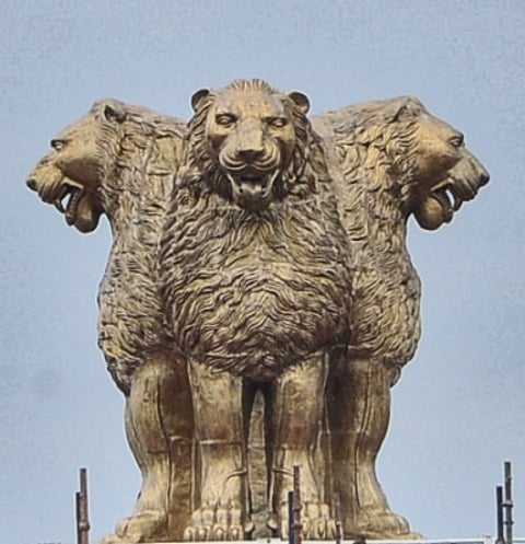 Emblem cast atop the new Parliament building. (IANS)