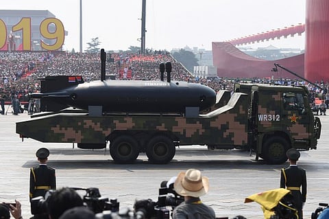 China's HSU001 underwater drones are seen during a military parade in Beijing on Oct 1, 2019, to mark the 70th anniversary of the founding of the People's Republic of China.