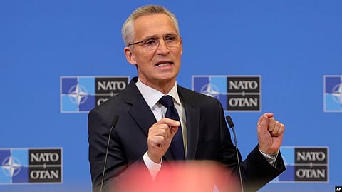 NATO Secretary-General Jens Stoltenberg speaks during a press conference at the NATO headquarters, Nov. 16, 2022 in Brussels, Belgium.