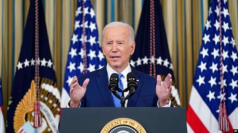 US President Joe Biden speaks in the State Dining Room of the White House in Washington, Nov. 9, 2022.