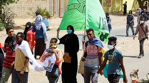 Sudanese women protested outside U.N. offices in Khartoum on Sunday in conjunction with a campaign against gender-based violence (GBV).