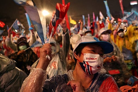 Supporters of Wayne Chiang, Taipei mayoral candidate of the opposition party Kuomintang (KMT), attend a rally ahead of the election in Taipei, Taiwan, Nov. 25, 2022.