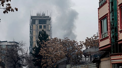 Smoke rises from a site of an attack at Shahr-e-naw which is the city's one main commercial area in Kabul, Dec. 12, 2022. (AFP)