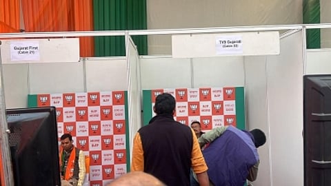 In Gujarat around 9.44 a.m., the official Election Commission website showed that the BJP was leading on 98 Assembly seats while the Congress was leading in 17 constituencies and the AAP was leading on 10 seats. (IANS)