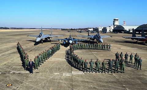 Members of the Indian Air Force and Japanese Air Self Defense Force at Hyakuri Air Base in Japan during the Veer Guardian 2023 exercise in Japan, Jan. 2023. (Indian Air Force)