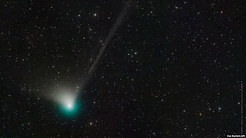 This photo provided by Dan Bartlett shows comet C/2022 E3 (ZTF) on Dec. 19, 2022. It is expected to come within 26 million miles (42 million kilometers) of Earth on Feb. 1, 2023, according to NASA. (AP)
