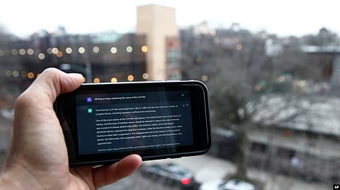 FILE - A ChatGPT prompt is shown on a device near a public school in Brooklyn, New York, Thursday, Jan. 5, 2023. (AP)