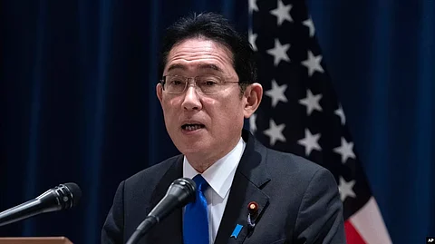 Japanese Prime Minister Fumio Kishida speaks during a news conference in Washington, Jan. 14, 2023. (AP)