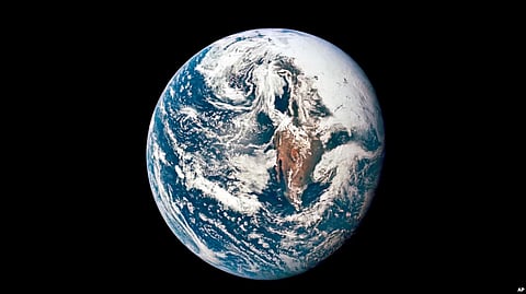 FILE - This May 18, 1969 photo made available by NASA shows Earth from 36,000 nautical miles away as photographed from the Apollo 10 spacecraft. (AP)