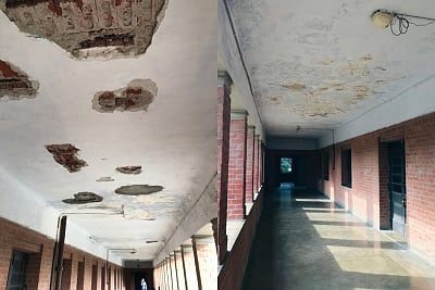 The plaster of a large part of the ceiling on the first floor of the main building has come off at many places. Because of this, bricks of the ceiling are clearly visible at many places. (IANS)