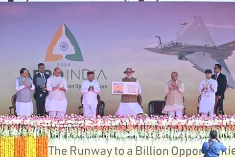 Prime Minister Narendra Modi Monday inaugurated Asia's biggest Aero India show 2023 at the Yelahanka Airbase. (IANS)