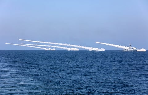 Chinese naval warships fire missiles during a live-fire military drill in the waters of the Bohai Sea and Yellow Sea, off China's east coast, Aug. 7, 2017.  (Reuters/Stringer)
