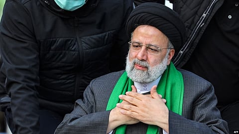 This handout picture provided by the Iranian presidency shows President Ebrahim Raisi speaking at a rally in Iran's central city of Yazd, Jan. 12, 2023. Raisi has vowed that WhatsApp and Instagram will remain blocked in the country. (AFP)