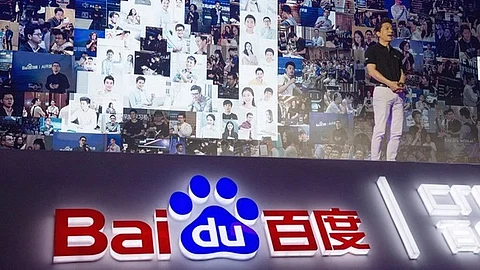 Robin Li, CEO of search giant Baidu, talks about AI during the Baidu Create 2018 in Beijing, China. Baidu, one of China’s biggest search and artificial intelligence firms, said this week that it plans to incorporate its artificial intelligence chatbot Ernie into its search services from March. (AP)